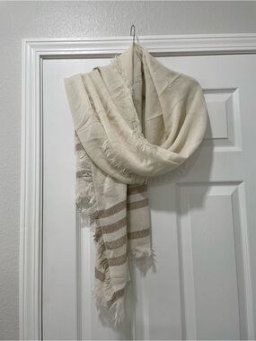 Bass Cream and Tan Striped Fringe Scarf Wrap